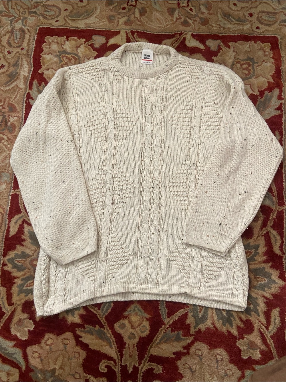 Unknown Brand Women's Cream Cable Knit Crewneck Sweater